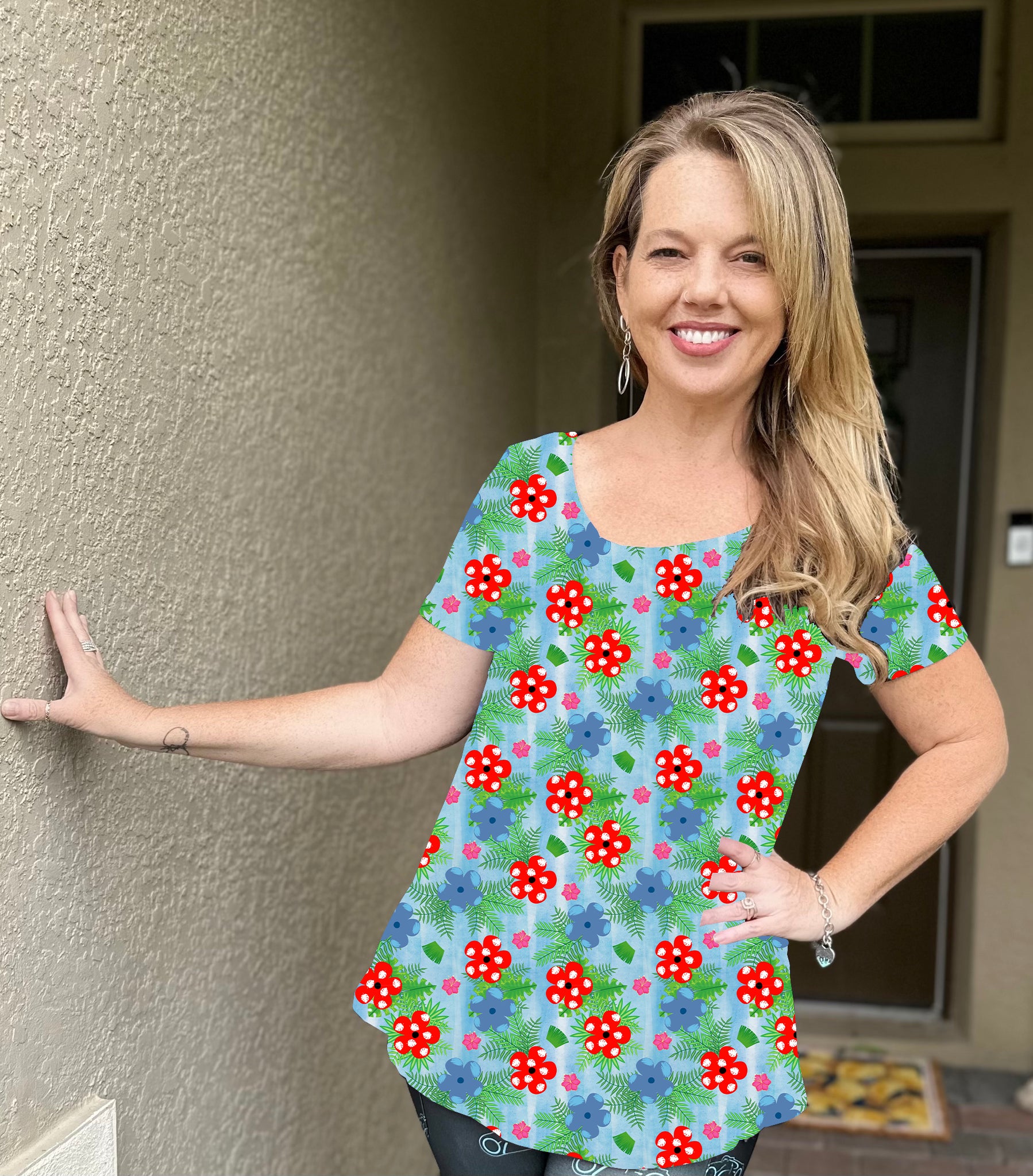 Pre-Order Stitch Flowers Flowy Tunic Top - Due to arrive late April/early May 2025