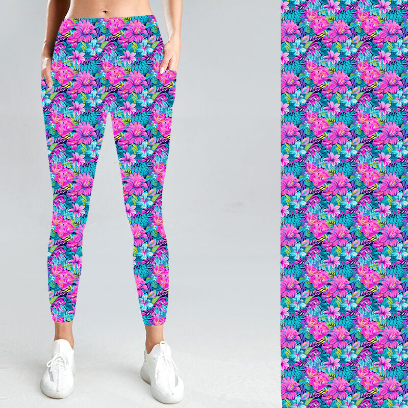 Pre-Order Summer Floral W/Pockets Leggings - Due to arrive late March 2025