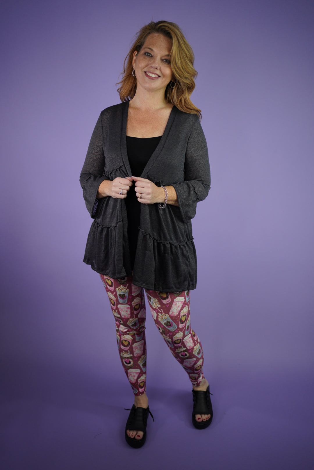 Tiered Semi-Sheer Open Cardigan - Charcoal